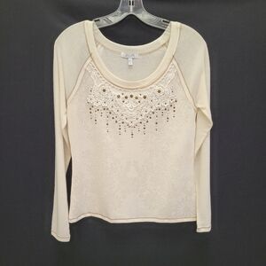Delia's Floral Burnout Crochet Chest Long Sleeve Sweatshirt
